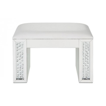 ACME - Nysa Vanity Stool in Ivory/Mirrored/Faux Crystals