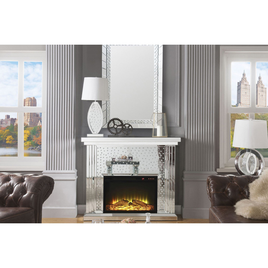 ACME - Nysa Fireplace in Mirrored/Faux Crystals (90204)