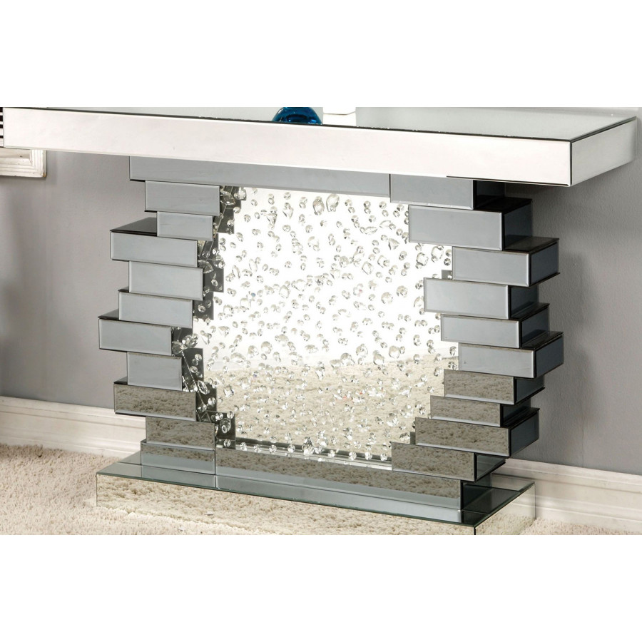 ACME - Nysa Console Table in Mirrored/Faux Crystals (90232)