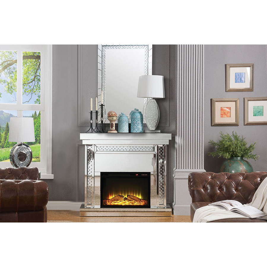 ACME - Nysa Fireplace in Mirrored/Faux Crystals (90272)