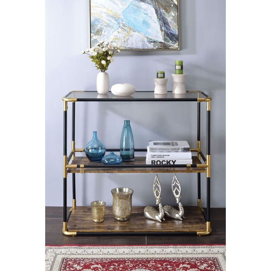 ACME - Heleris Console Table in Smoky Glass Top/Black/Gold