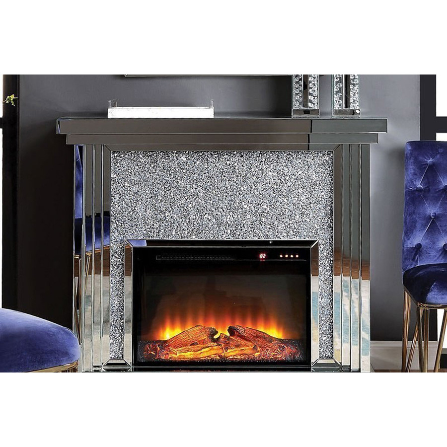 ACME - Noralie Fireplace in Mirrored/Faux Diamonds (90455)