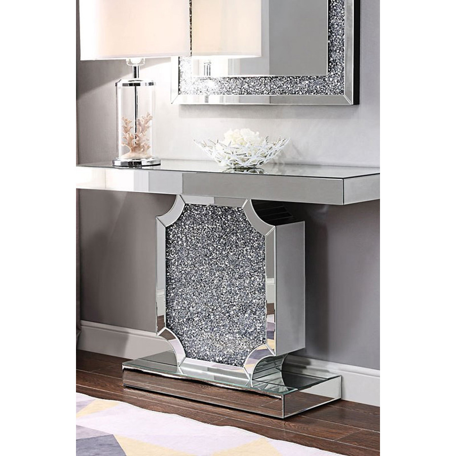 ACME - Noralie Console Table in Mirrored/Faux Diamonds (90475)