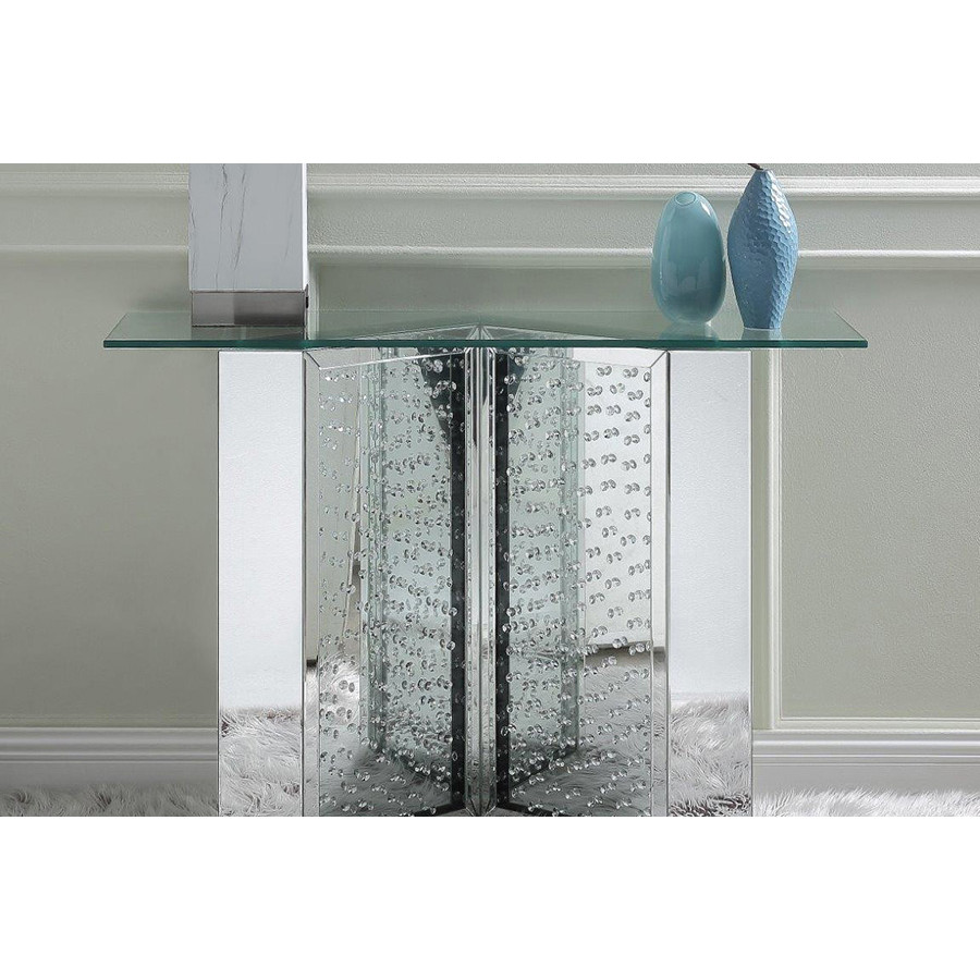 ACME - Nysa Console Table in Mirrored/Faux Crystals (90510)