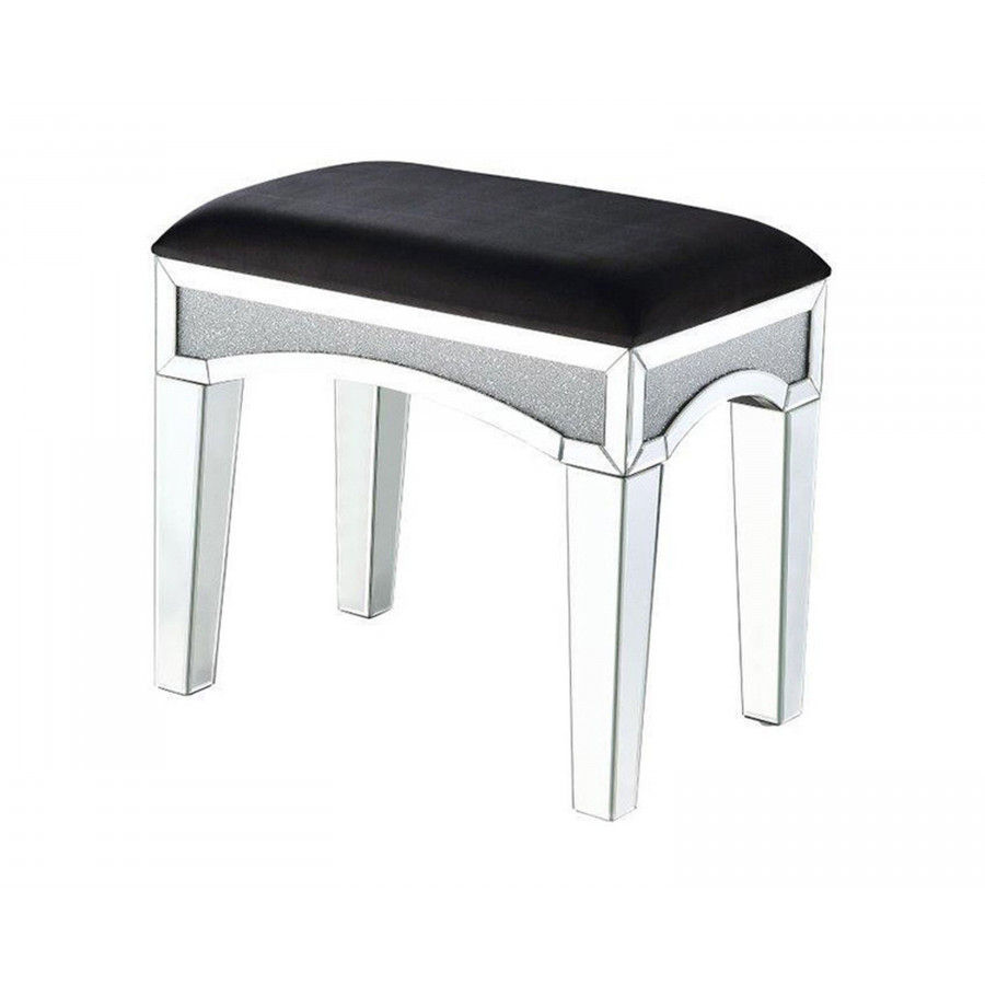 ACME - Noralie Vanity Stool in Black/Mirrored/Faux Diamonds