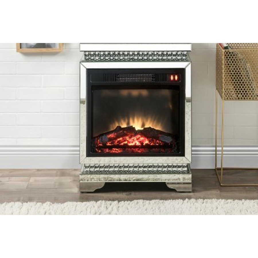 ACME - Lotus Fireplace in Mirrored/Faux Ice Cube Crystals