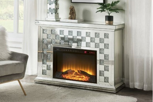 ACME™  - Noralie Fireplace in Mirrored and Faux Diamonds 90872