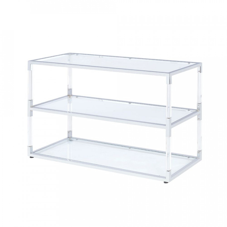 ACME - Raegan TV Stand in Clear Acrylic/Chrome/Clear Glass