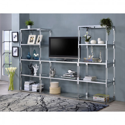 ACME - Raegan TV Stand in Clear Acrylic/Chrome/Clear Glass