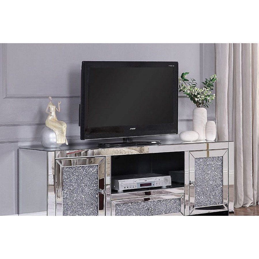 ACME - Noralie TV Stand in Mirrored/Faux Diamonds