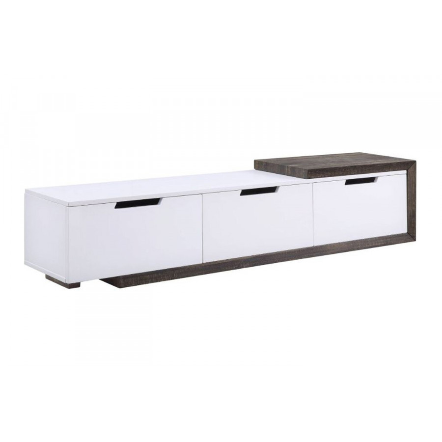 ACME - Orion TV Stand in White High Gloss/Rustic Oak