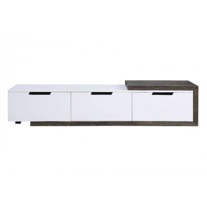 ACME - Orion TV Stand in White High Gloss/Rustic Oak