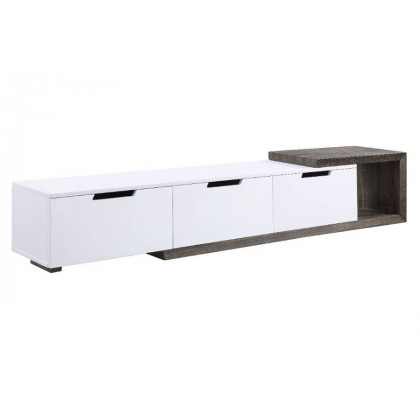ACME - Orion TV Stand in White High Gloss/Rustic Oak