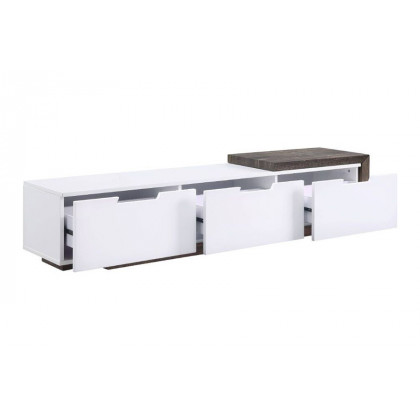 ACME - Orion TV Stand in White High Gloss/Rustic Oak
