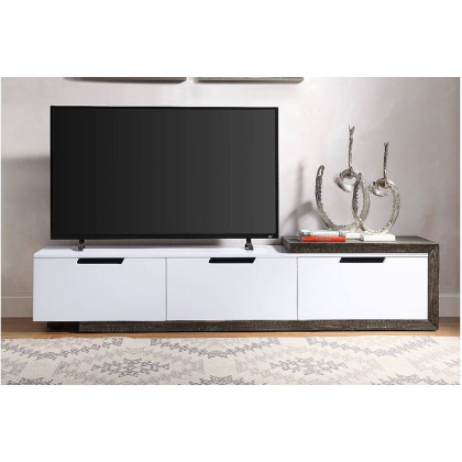ACME - Orion TV Stand in White High Gloss/Rustic Oak