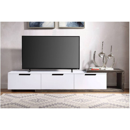 ACME - Orion TV Stand in White High Gloss/Rustic Oak