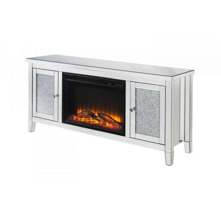 ACME - Noralie TV Stand with Fireplace in Mirrored/Faux Diamonds (91770)