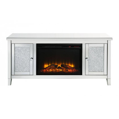 ACME - Noralie TV Stand with Fireplace in Mirrored/Faux Diamonds (91770)
