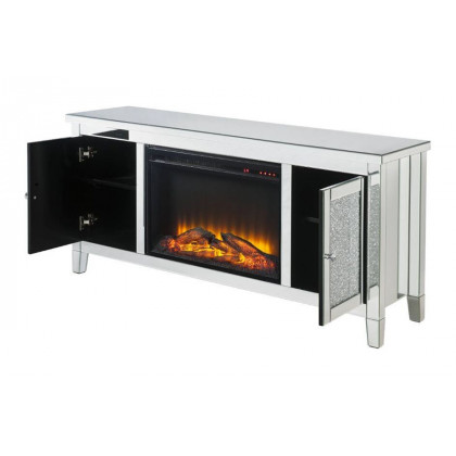 ACME - Noralie TV Stand with Fireplace in Mirrored/Faux Diamonds (91770)