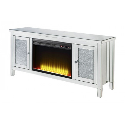 ACME - Noralie TV Stand with Fireplace in Mirrored/Faux Diamonds (91770)