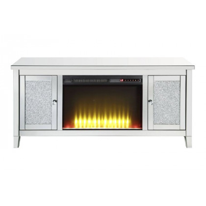 ACME - Noralie TV Stand with Fireplace in Mirrored/Faux Diamonds (91770)