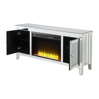 ACME - Noralie TV Stand with Fireplace in Mirrored/Faux Diamonds (91770)