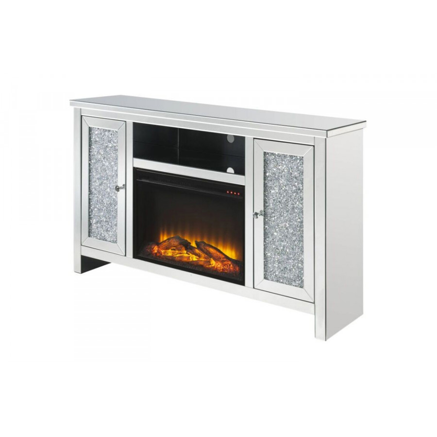 ACME - Noralie TV Stand with Fireplace in Mirrored/Faux Diamonds (91775)