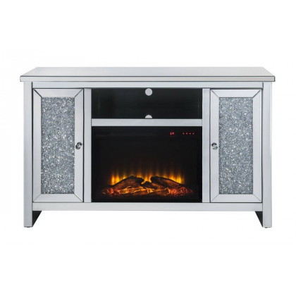 ACME - Noralie TV Stand with Fireplace in Mirrored/Faux Diamonds (91775)
