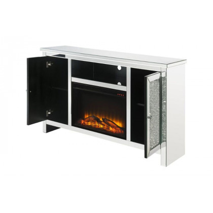 ACME - Noralie TV Stand with Fireplace in Mirrored/Faux Diamonds (91775)
