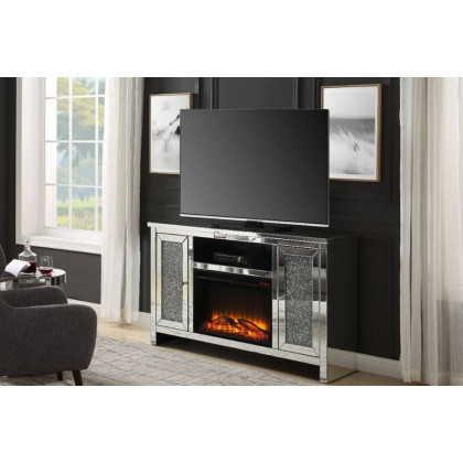 ACME - Noralie TV Stand with Fireplace in Mirrored/Faux Diamonds (91775)