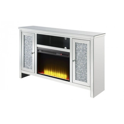 ACME - Noralie TV Stand with Fireplace in Mirrored/Faux Diamonds (91775)