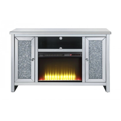 ACME - Noralie TV Stand with Fireplace in Mirrored/Faux Diamonds (91775)