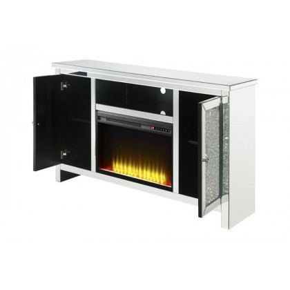 ACME - Noralie TV Stand with Fireplace in Mirrored/Faux Diamonds (91775)
