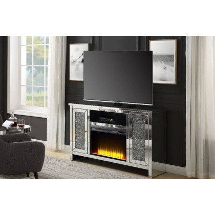 ACME - Noralie TV Stand with Fireplace in Mirrored/Faux Diamonds (91775)