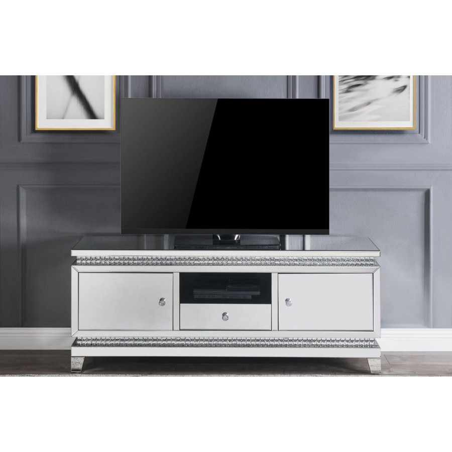 ACME - Lotus TV Stand in Mirrored/Faux Crystals