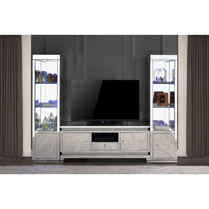 ACME - Lotus TV Stand in Mirrored/Faux Crystals