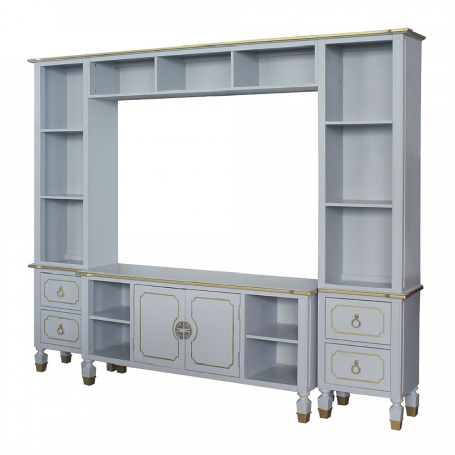 ACME - House Marchese Entertainment Center in Gold Trim/Pearl Gray