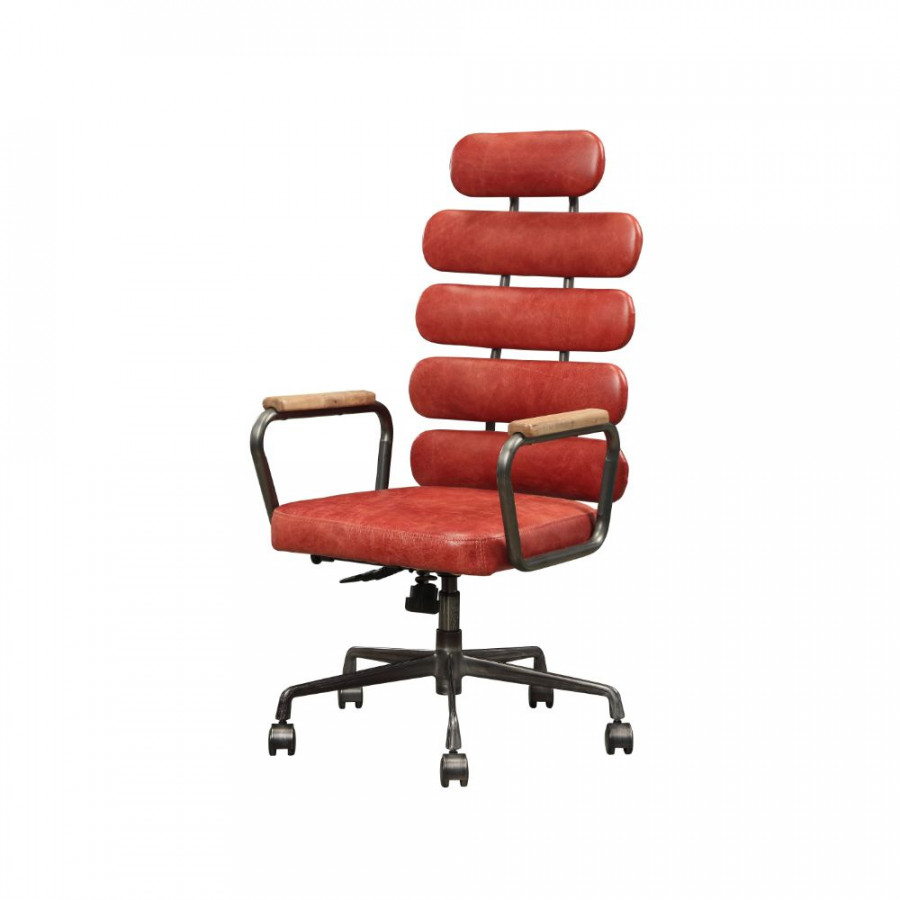 ACME Calan Leather Executive Office Chair - Vintage Red