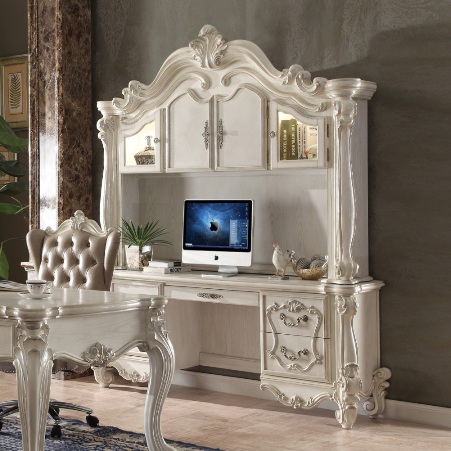 ACME Versailles Executive Computer Desk with Hutch - Bone White