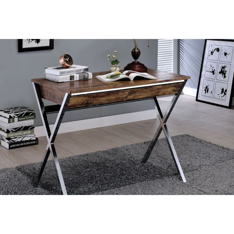 ACME - Callers Writing Desk in Weathered Oak/Chrome