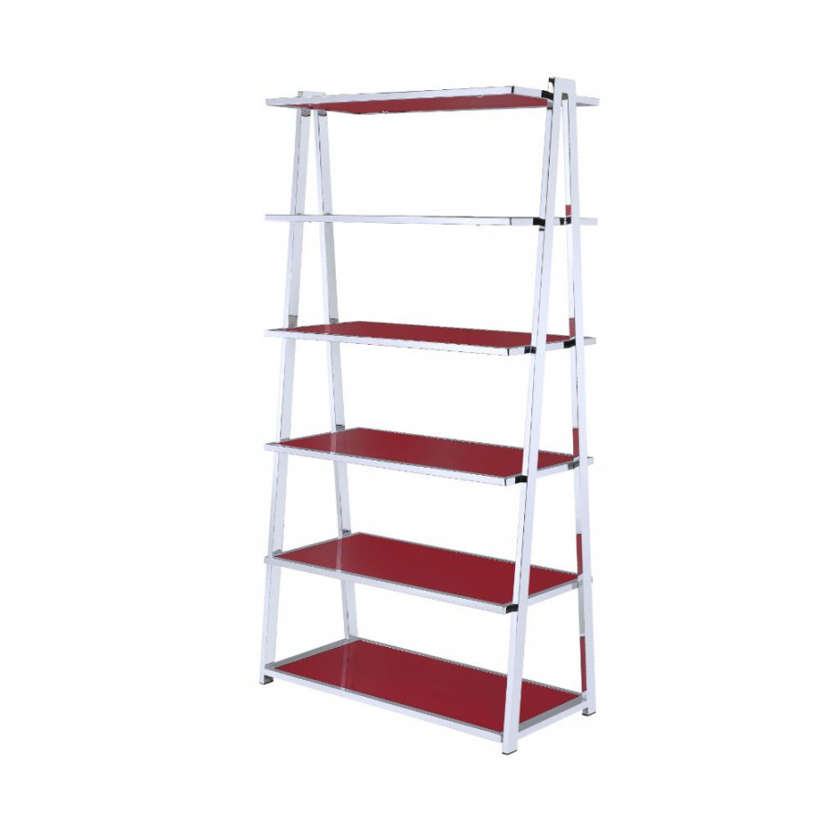 ACME Coleen Bookshelf - Red High Gloss/Chrome