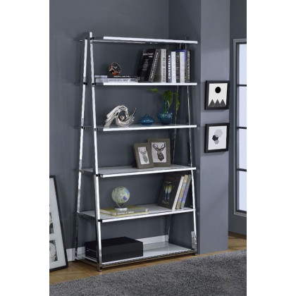 ACME Coleen Bookshelf - White High Gloss/Chrome