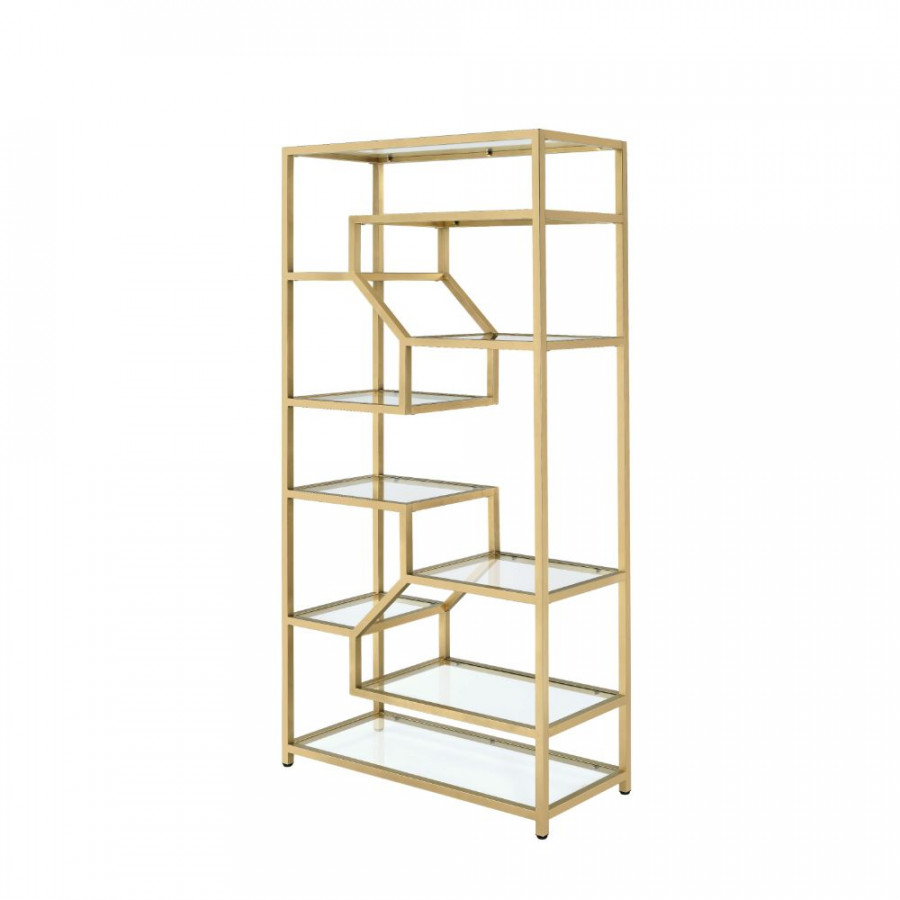 ACME - Lecanga Bookshelf in Clear Glass/Gold