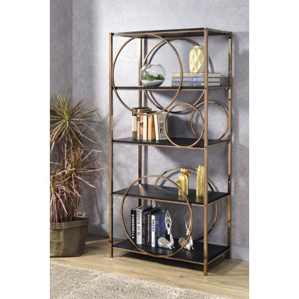 ACME - Hudice Bookshelf in Black Oak/Champagne