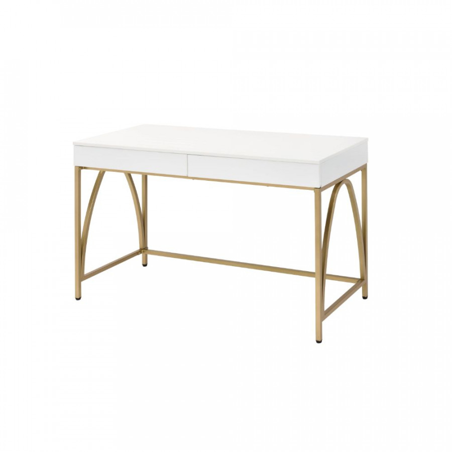 ACME - Lightmane Writing Desk (Same Ac00900) in White High Gloss/Gold