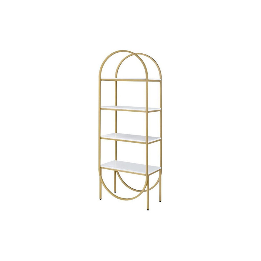ACME - Lightmane Bookshelf in White High Gloss/Gold