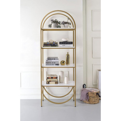 ACME - Lightmane Bookshelf in White High Gloss/Gold