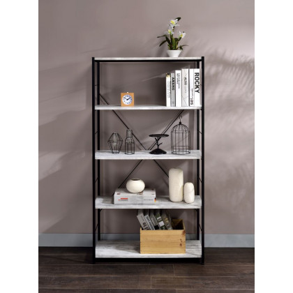 ACME Tesadea Bookshelf - Antique White and Black Finish, 5-Tier