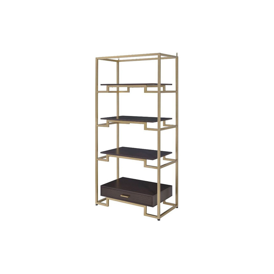 ACME - Yumia Bookshelf in Clear Glass/Gold