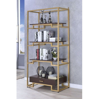 ACME - Yumia Bookshelf in Clear Glass/Gold